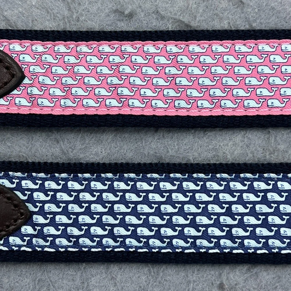 Vineyard Vines Club Belt Lot of 2 Mens 28/30 Mini Whale Silk Brown Leather Brass